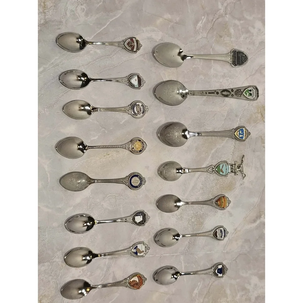 Vintage State‎ Souvenir Spoon Lot Silver Tone Enamel Travel Collectible Set